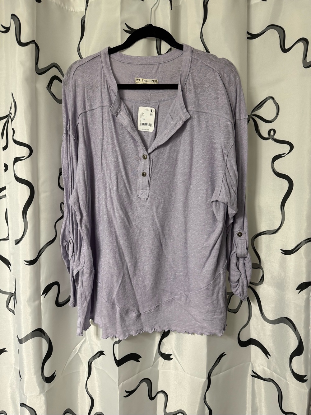 We The Free Light Lavender Button Henley Long Sleeve Top small